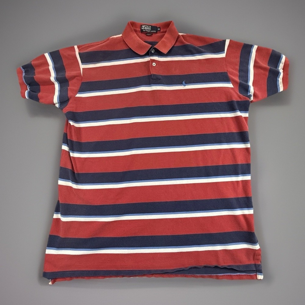 VTG Polo Ralph Lauren Mens Striped Short Sleeve Shirt 2XL Made In The USA Red
